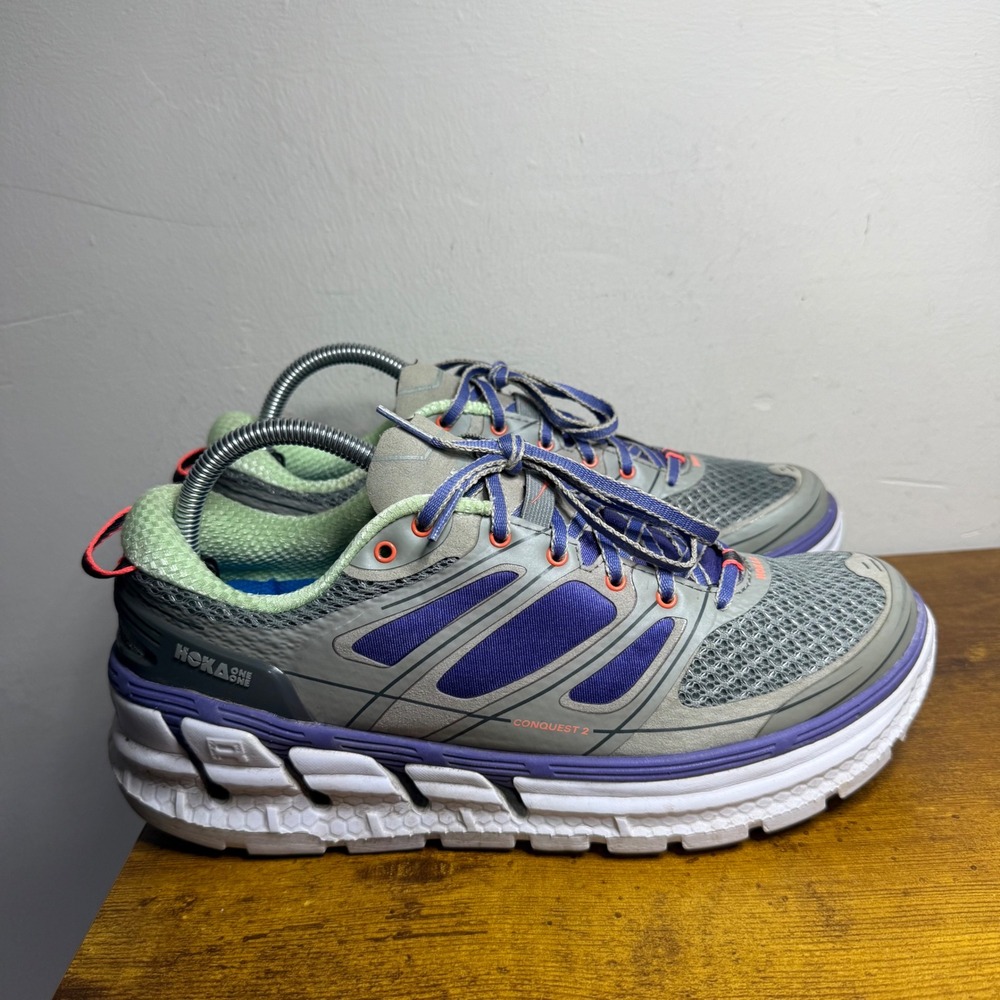 Hoka Conquest 2 Running Shoes Womens Size 10 Grey Purple 1007859 GBNCR